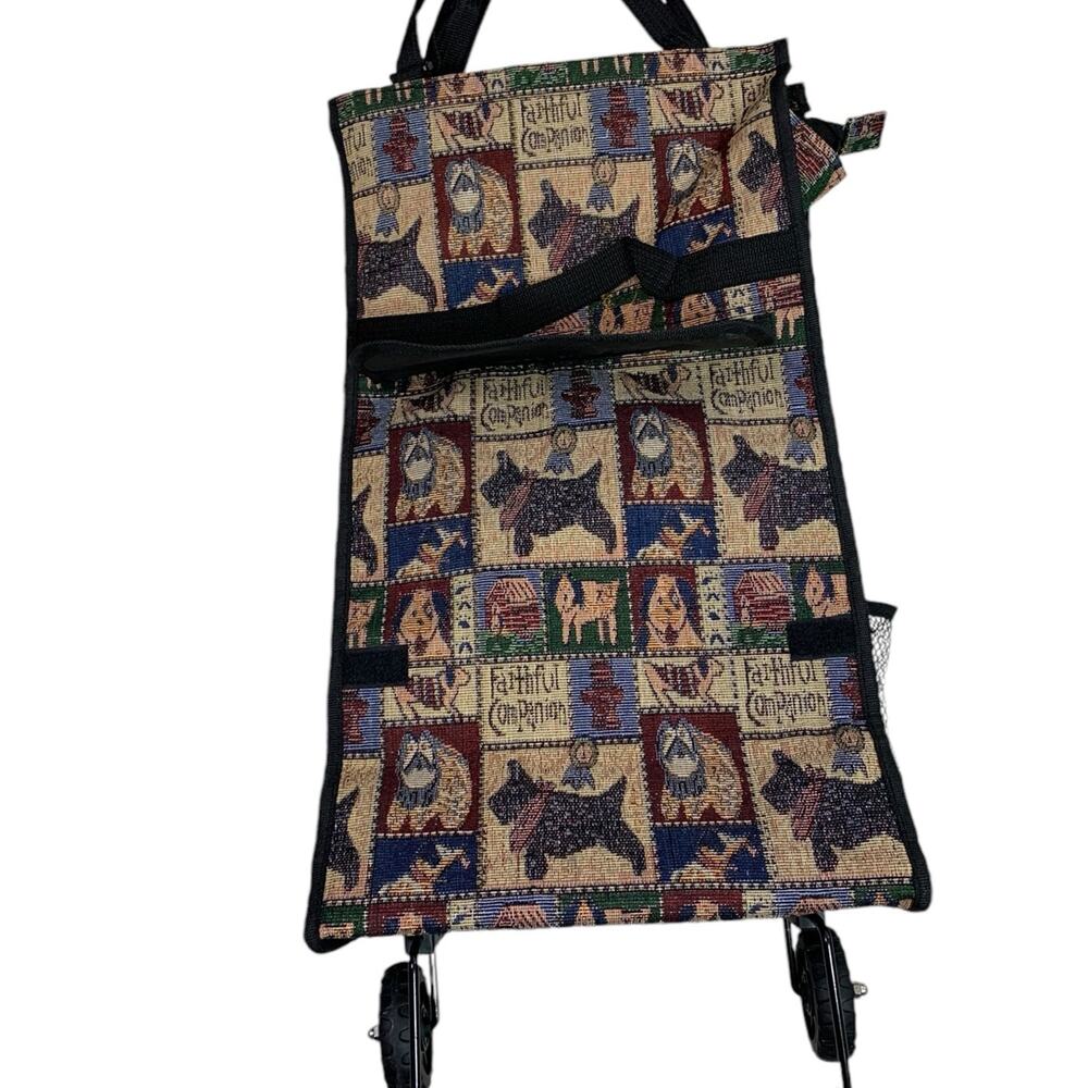 Bovano USA Dog Themed Cloth Tapestry Luggage Shopping Bag on Wheels Collapsible
